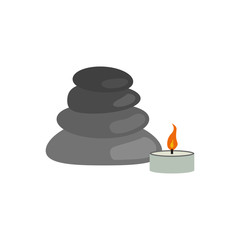 Spa center, relaxation, rocks or pebbles and candle vector icon design