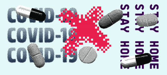 Conceptual illustration for Coronavirus Disease 2019 and Quarantine. Text 