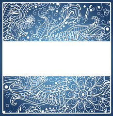 Floral pattern on the blue background. Vector floral frame. 