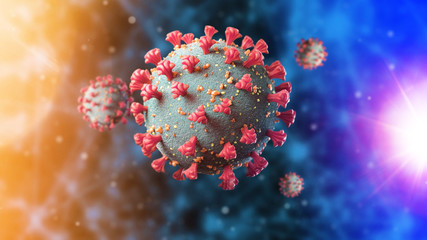 Coronavirus 3D rendered image of respiratory syndrome virus corona virus 2 COVID-19 (SARS-CoV-2) formerly known as 2019-nCoV