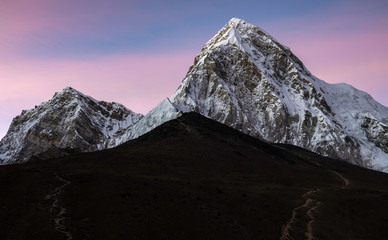 The Himalayn Mountain Pumori and Kala Patthar at Sunset