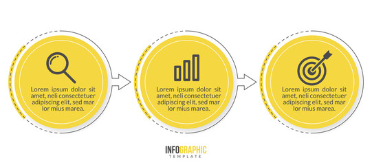Minimal Business Infographics template. Timeline with 3 steps, options and marketing icons .Vector linear infographic with three conected elements. Can be use for presentation.