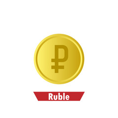Gold ruble coin. Means of payment, global currency, world economics, finances and investment concept. Isolated vector illustration.