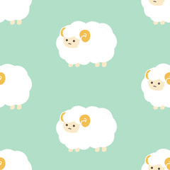 羊　シームレスパターン　緑