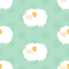 羊　シームレスパターン　緑水玉