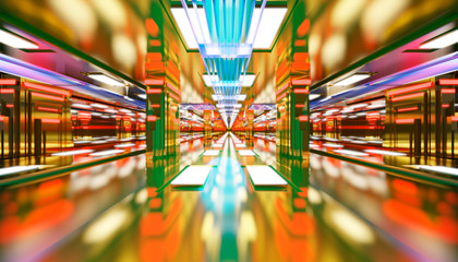 Three dimensional render of bright futuristic interior