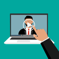 Laptop with video illustration for webinar. Online conference and training. Vector illustration