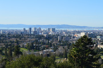 Fototapeta na wymiar View of Downtown Oakland, California with San Francisco Bay in the background.
