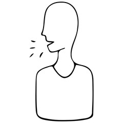 The patient sneezes, coughs. Sketch. The virus is spreading rapidly. The phlegm flies in different directions. Vector icon. Outline on an isolated background. Doodle style. Coloring book. Medical.