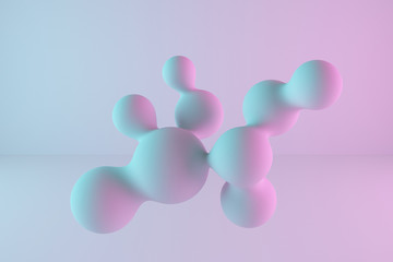 Abstract liquid dynamic background if joined spheres pink and blue pastel colours. Smooth surface abstract object. 3d render illustration background.
