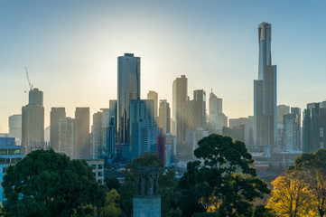 Melbourne Southbank cityscape with modern buildings at sunset