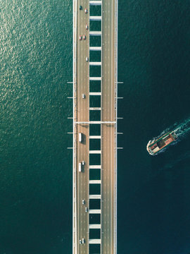 Aerial View of the Tsing Yi Bridge at noon, Hong Kong.