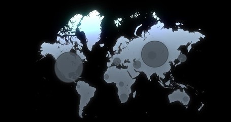 Digital map of Coronavirus COVID-19 SARS-COV-2 spreading outbreak. Pandemic world map, spread of coronavirus cases around the world with popping circles on a map. Distribution of world COVID-19 cases  - Powered by Adobe