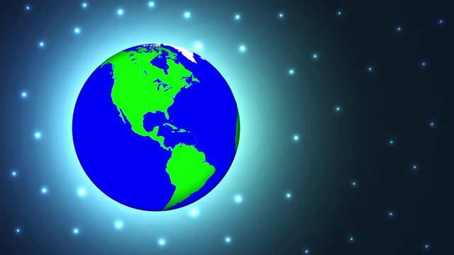 Planet earth in blue green space, art video illustration.