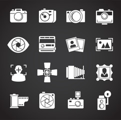 Photography related icons set on background for graphic and web design. Creative illustration concept symbol for web or mobile app