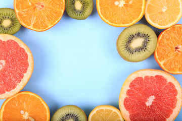 Citrus fruits background flat lay