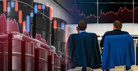 Monitoring Concept - artificial reduction in the cost of oil. Monitoring oil prices. Falling charts...