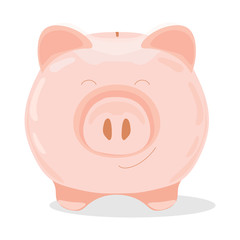 Piggy bank coins saving money concept. Cute pink piggy bank in cartoon vector style for your design isolated on white background. Flat stock illustration.