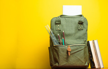 school backpack on background