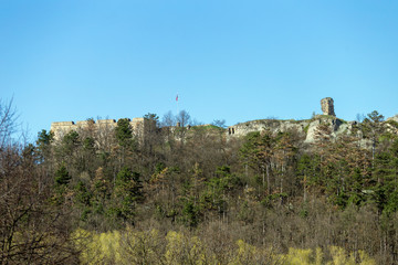 Distant view of the castle of Nograd in Hungary