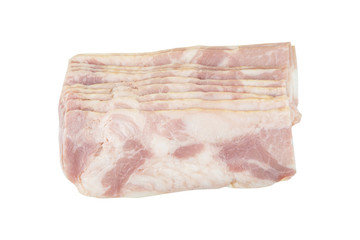 sliced bacon isolated on white background with clipping path