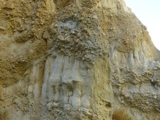 Clay cliff canyon with a blue sky backgroung in New Zealand South Island