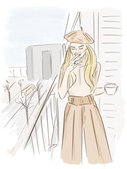 Young modern woman sketch. Fashion illustration