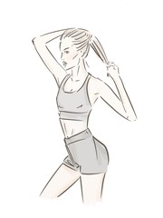 Beautiful fitness girl woman. sketch. Illustration.