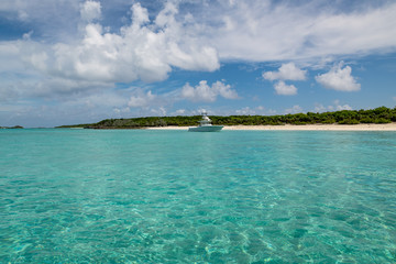 View of Big Major Cay (better known as Pig island or Pig  beach) where lives  a colony of feral pigs (Great Exuma, Bahamas).
