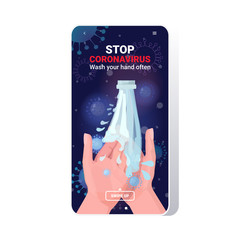 coronavirus protection concept wash your hands often protect yourself prevent covid 19 guidance to stay healthy smartphone screen mobile app copy space vector illustration