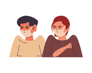 couple using face masks characters