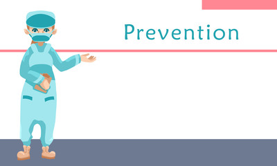 Prevention text on white backdrop with copy space. Medic staff for social banner, medical poster, social network warning. Chemist shop logo or info card. Minimal style stock vector illustration