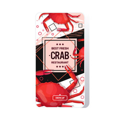best fresh crab restaurant template seafood concept smartphone screen mobile app vector illustration