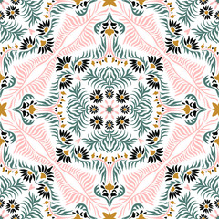 Bandana print. Women's shawl with floral pattern. Mediterranean wallpaper. Portuguese tile azulejo. Turkish ornament. Spanish porcelain. Ceramic dishes. 