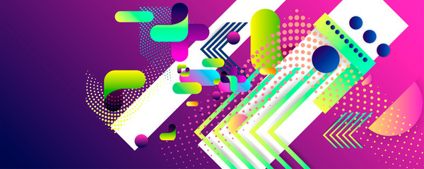 Bright juicy colors background with geometric elements, lines and dots