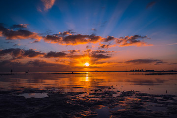 sunset sky water ocean sea sun ocean sunrise nature cloud landscape beautiful orange blue red...