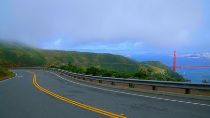 Scenic route at the Golden Gate Bridge in San Francisco Marin Headlands