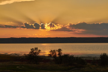 Beautiful sunset over the sea and estuary