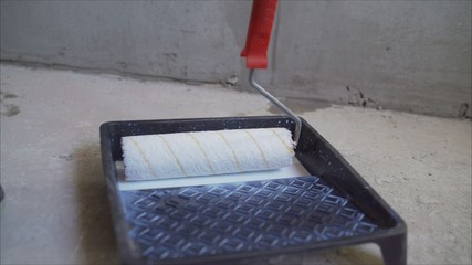 the roller dip into the paint. A roller in the bathroom interferes with putty. White putty is...