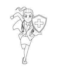 super female doctor running with shield