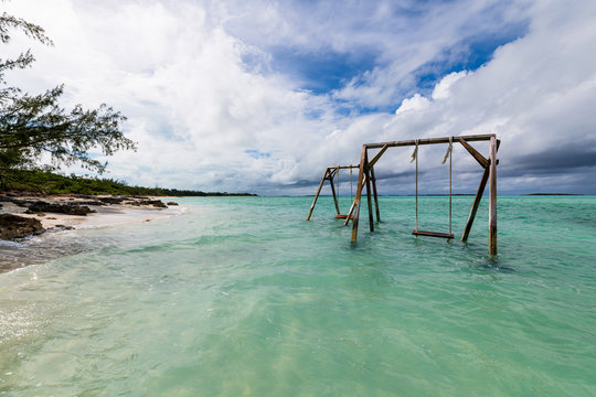 Swings in the water of Coco Plum beach in Great Exuma  (Bahamas).