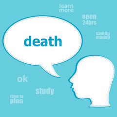 Text Death. Social concept . Silhouette of a head with speech bubble