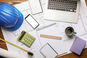 Workplace of builder, top view