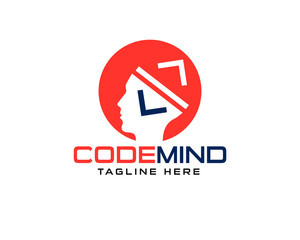 code mind programming code language logo design template