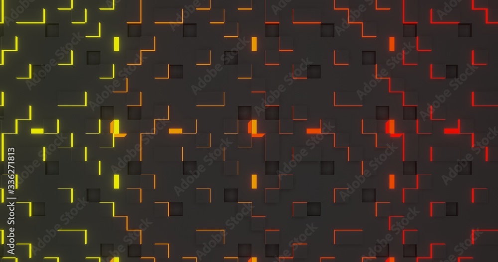 Poster abstract background cubes with gradient yellow to orange color lines light. 3d illustration