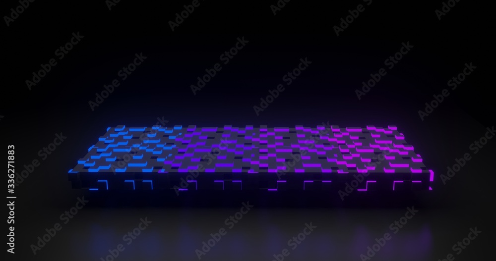Poster abstract cube embedded with lines of green light in dark background. 3d illustration