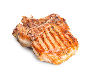 Cooked pork steaks on white background