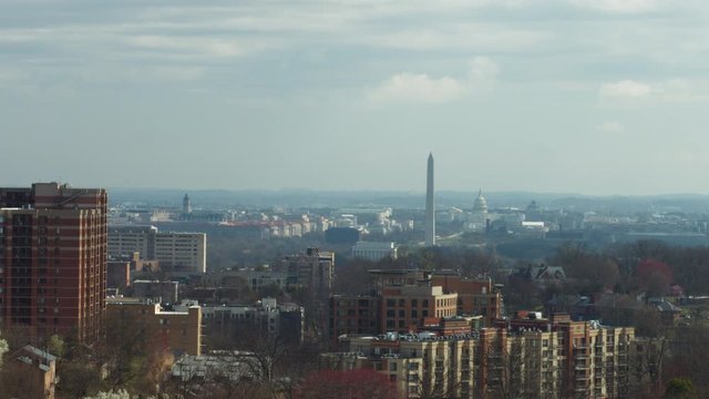 Pan of beautiful Washington, D.C. skyline from Arlington, VA.