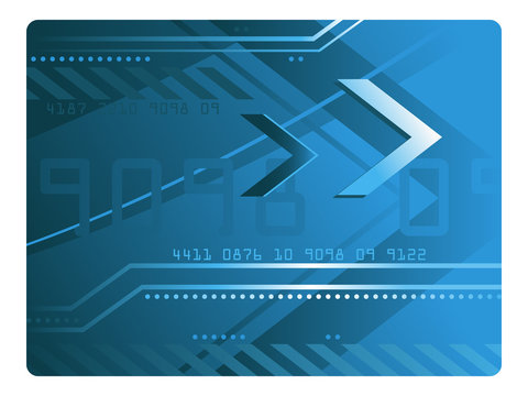 Blue abstract technology background with arrows, binary code and dynamic lines.
