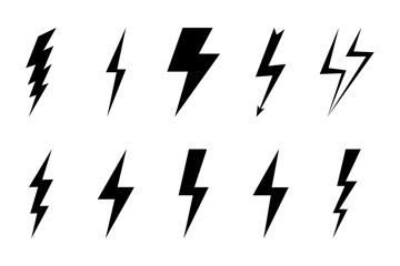 Set Lightning bolt. Thunderbolt, lightning strike. Modern flat style vector illustration. Thunder and Bolt Lighting Flash Icons Set. Flat Style on Dark Background. Vector